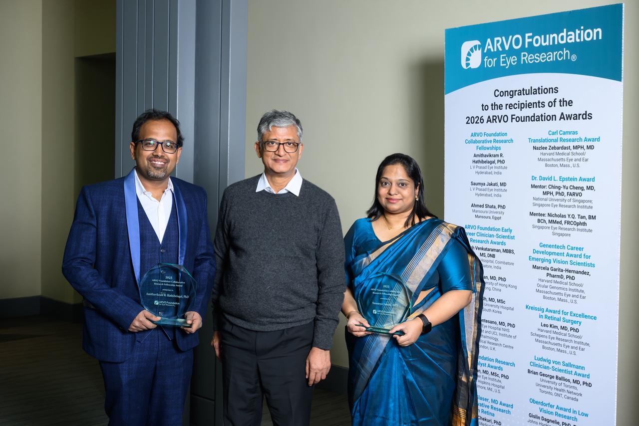 Amithavikram Hathibelgal, Prashant Garg, and Saumya Jakati at ARVO 2026